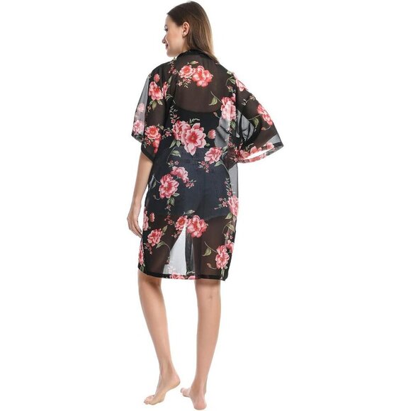 Women’s Chiffon Kimono Bathing Open Front Duster Kimono Beach Cover Up - Picture 5 of 7